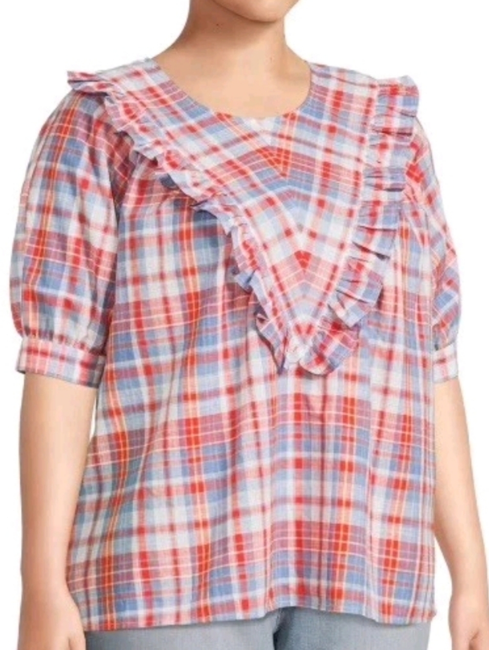 Terra & Sky Short Sleeve Round Neck Relaxed Fit Blouse